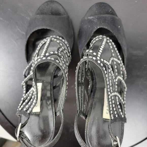 Caparros Poet Womens Sandals Size 7.5 Black Glimmer Slingback Strappy Heels - Picture 4 of 13